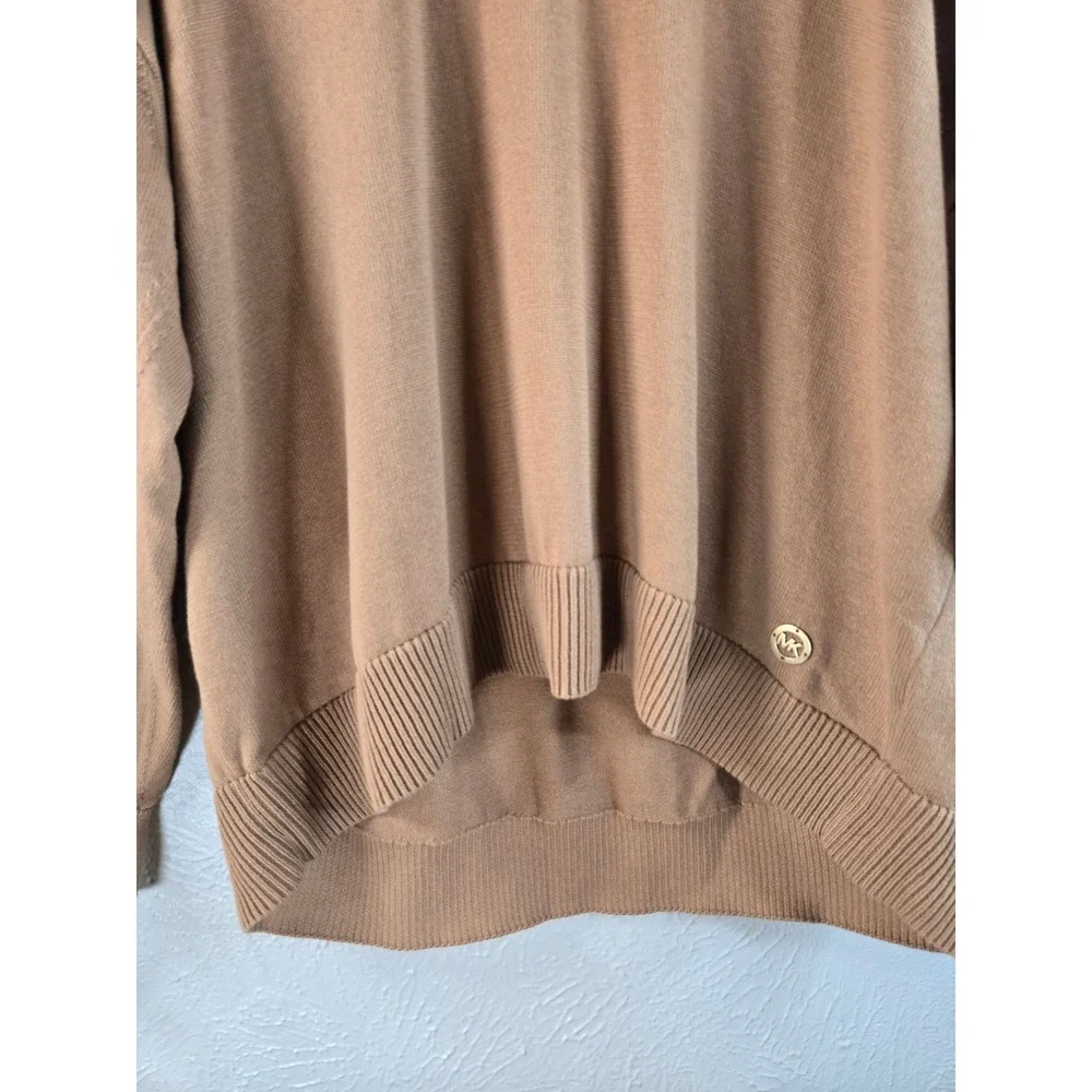 Michael Kors Sweater XL Brown Oversized Slouchy High Low Crew Neck Pullover Knit